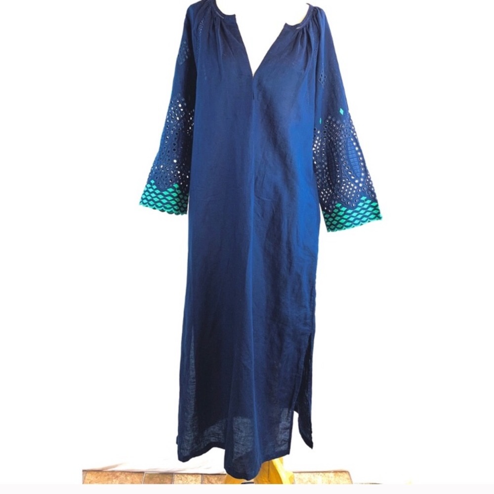 J.CREW Caftan Embroidered Linen Dress G6495 NWOT L